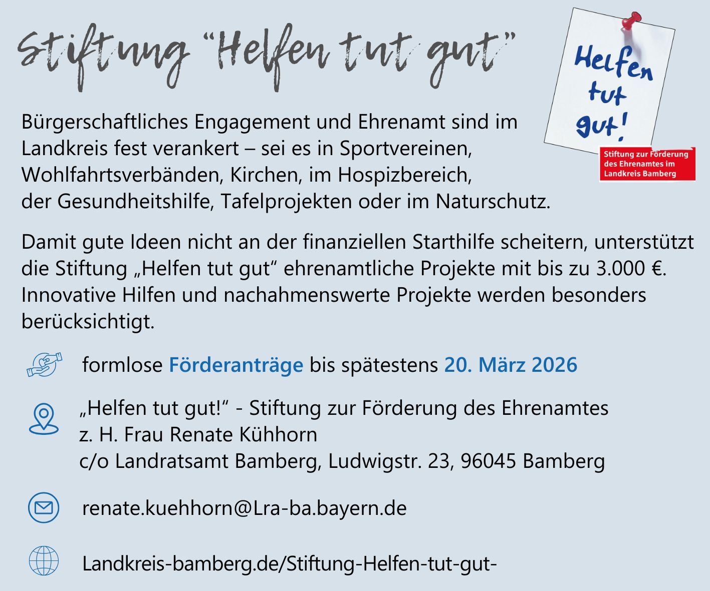 Landratsamt Bamberg Helfen tut gut! - Jetzt bewerben für Stiftungsmittel